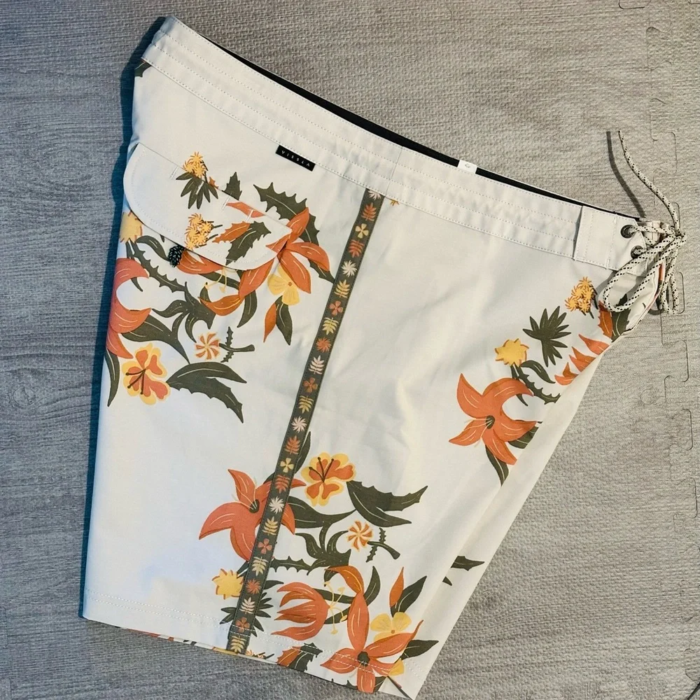 VISSLA Cream and Orange Board Shorts Tropical Swimwear